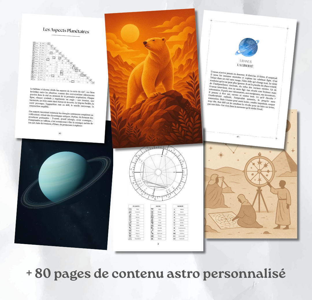 l’Astrobook digital Plumastro en PDF, e-book astrologique personnalisé avec toute l'etude de ton theme astral.